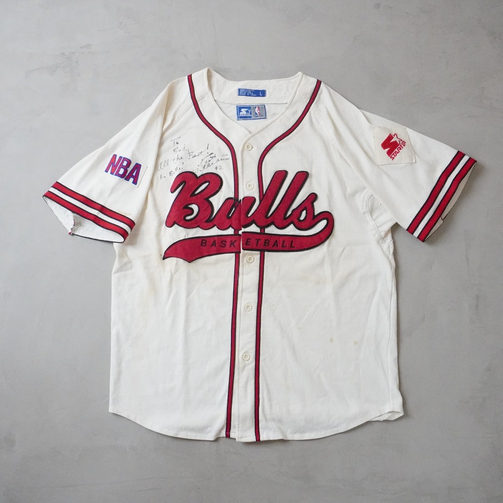 Vintage Starter Chicago Bulls Jersey Large Mens 90s White NBA Shirt Signed